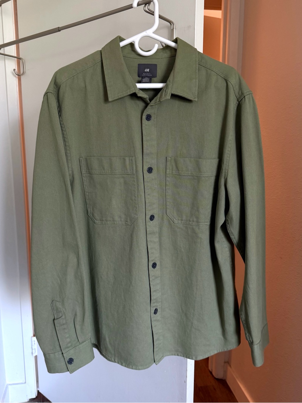 H&M Men's Olive Green Lightweight Button-Up Shirt Jacket